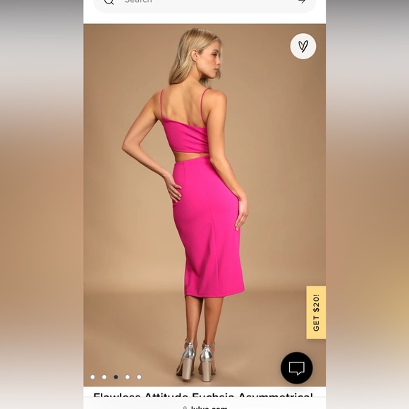 Lulu’s Flawless Attitude Fuchsia Asymmetrical Cutout Midi Dress - Picture 2 of 8
